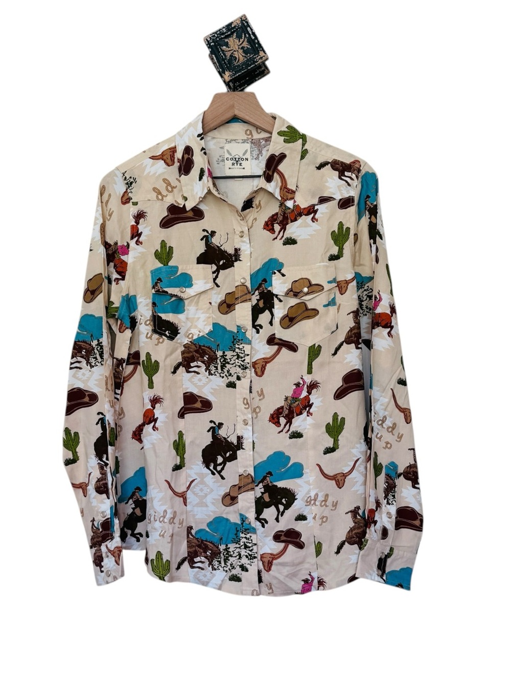 NWT Cotton & Rye Medium Buckin Bronco Pearl Snap Western Cowgirl Shirt Country